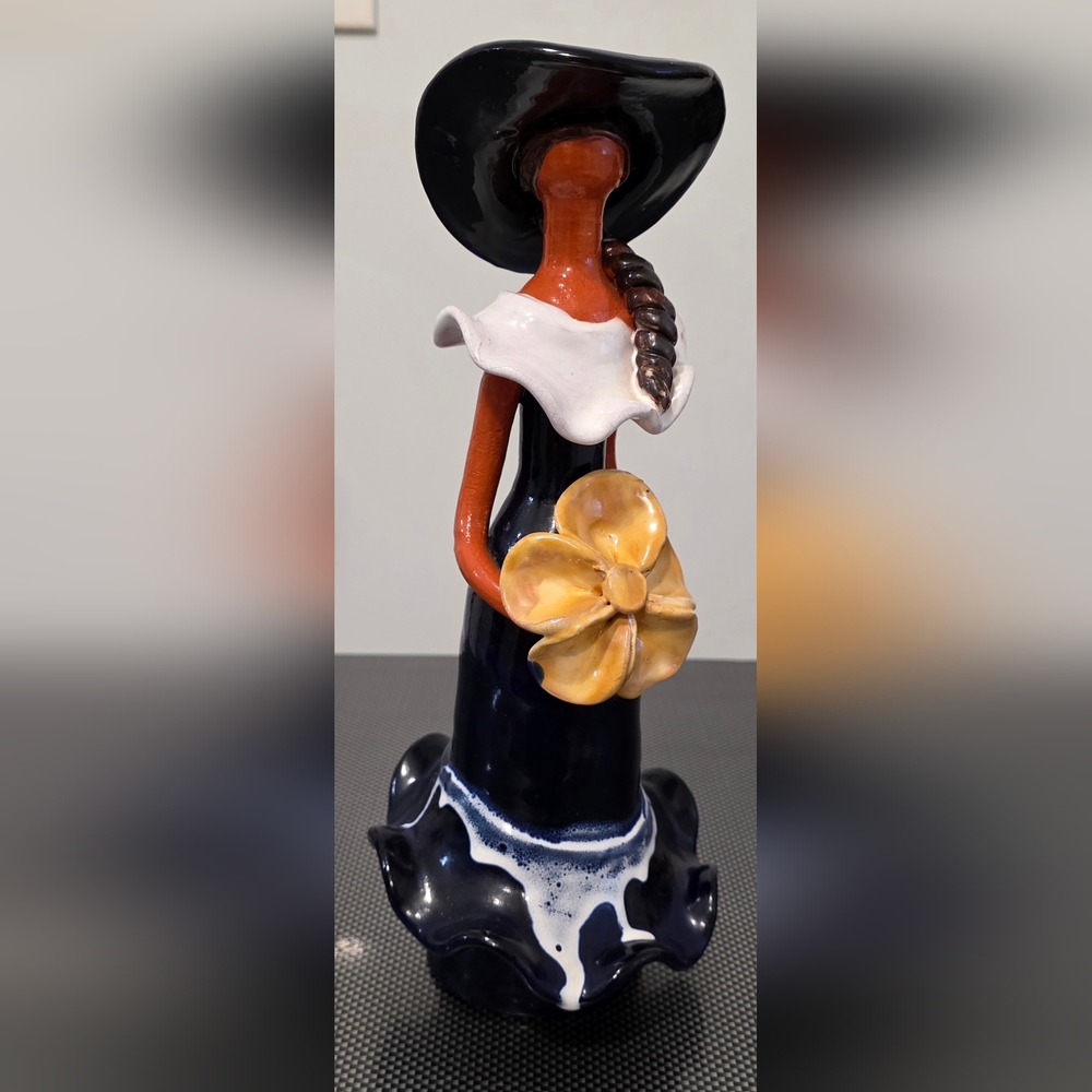 Woman Sculpture Art Deco Terra Cotta Clay HAND PAINTED 12"in